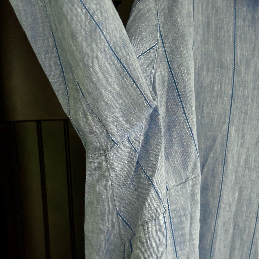 NWT J. JILL Blue Linen Stripe Long Sleeve Button Down Shirt Classic Office | XLP - Picture 10 of 16